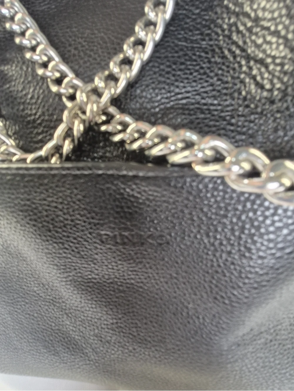 Pinko Black Leather Bucket Hobo Bag Purse Tote Chain Strap
